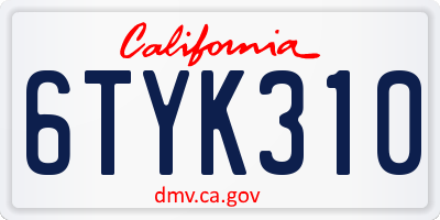 CA license plate 6TYK310