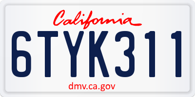 CA license plate 6TYK311