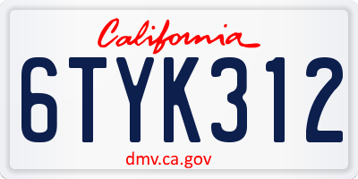 CA license plate 6TYK312