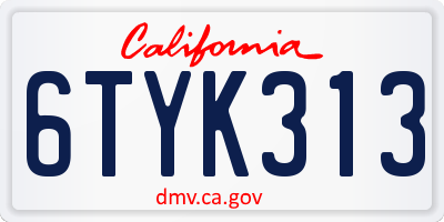 CA license plate 6TYK313