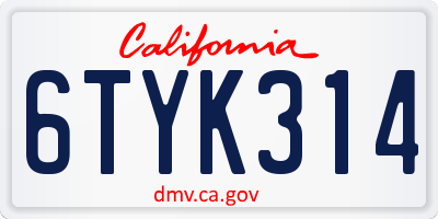 CA license plate 6TYK314