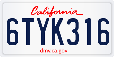 CA license plate 6TYK316
