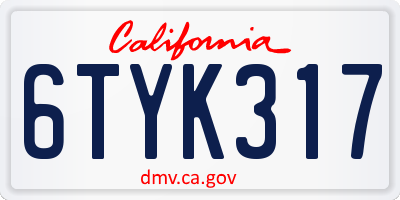 CA license plate 6TYK317