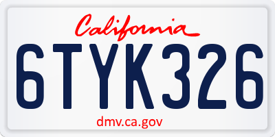 CA license plate 6TYK326