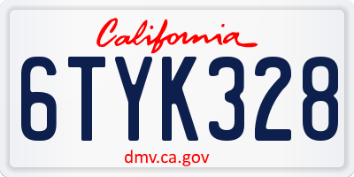 CA license plate 6TYK328