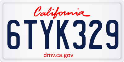 CA license plate 6TYK329