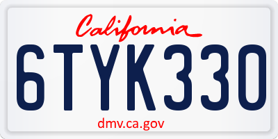 CA license plate 6TYK330