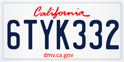 CA license plate 6TYK332