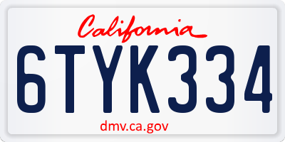 CA license plate 6TYK334
