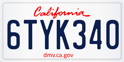 CA license plate 6TYK340