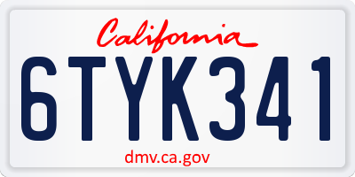 CA license plate 6TYK341