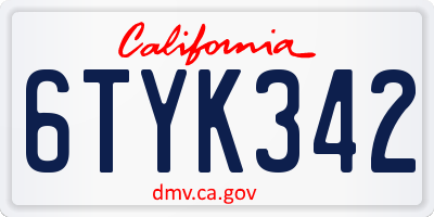 CA license plate 6TYK342