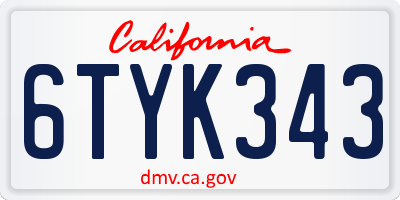 CA license plate 6TYK343