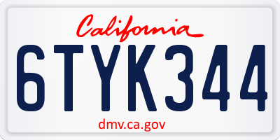 CA license plate 6TYK344