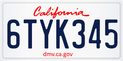 CA license plate 6TYK345