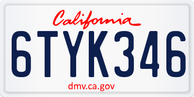 CA license plate 6TYK346