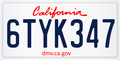 CA license plate 6TYK347