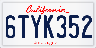 CA license plate 6TYK352