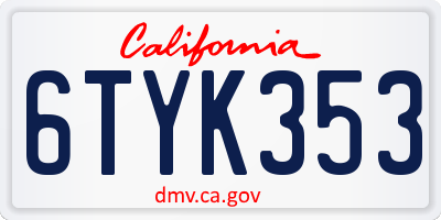 CA license plate 6TYK353