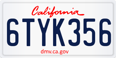 CA license plate 6TYK356