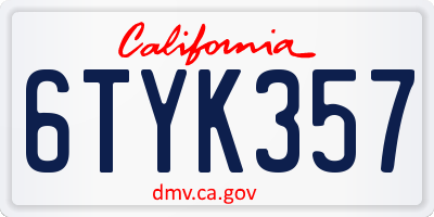 CA license plate 6TYK357