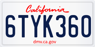 CA license plate 6TYK360