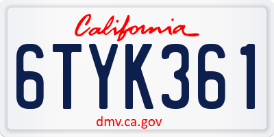 CA license plate 6TYK361