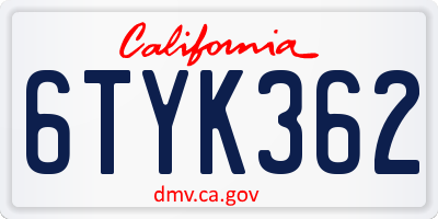 CA license plate 6TYK362