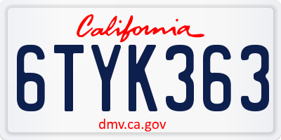 CA license plate 6TYK363