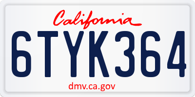 CA license plate 6TYK364