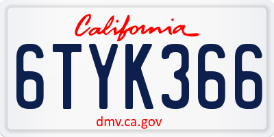 CA license plate 6TYK366