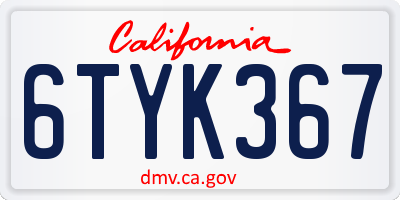 CA license plate 6TYK367