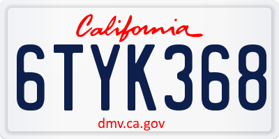 CA license plate 6TYK368