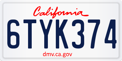 CA license plate 6TYK374