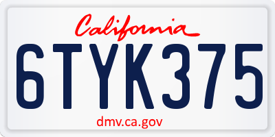 CA license plate 6TYK375