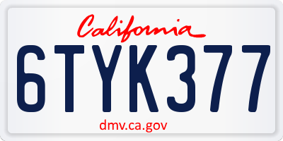 CA license plate 6TYK377