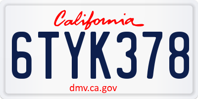 CA license plate 6TYK378