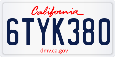 CA license plate 6TYK380
