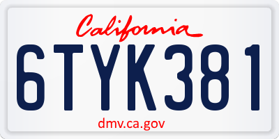 CA license plate 6TYK381