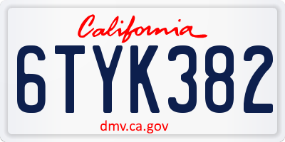 CA license plate 6TYK382