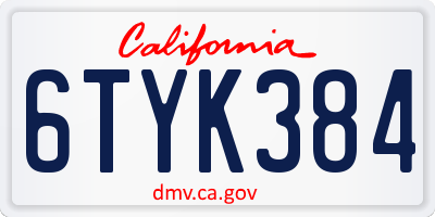 CA license plate 6TYK384