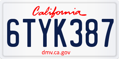 CA license plate 6TYK387