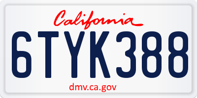 CA license plate 6TYK388