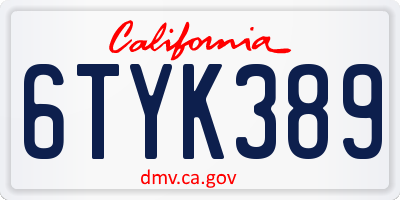 CA license plate 6TYK389