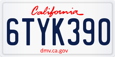 CA license plate 6TYK390