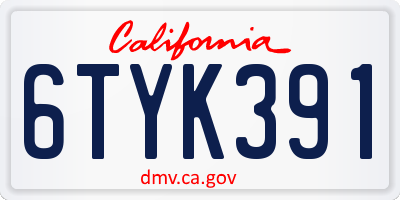 CA license plate 6TYK391