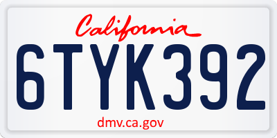 CA license plate 6TYK392