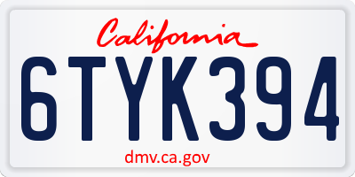 CA license plate 6TYK394
