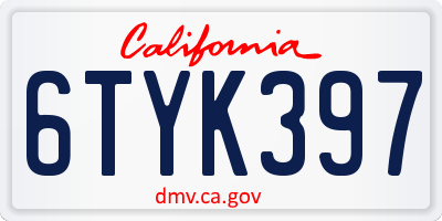 CA license plate 6TYK397