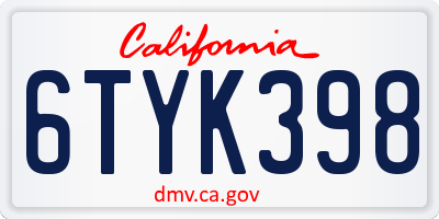 CA license plate 6TYK398
